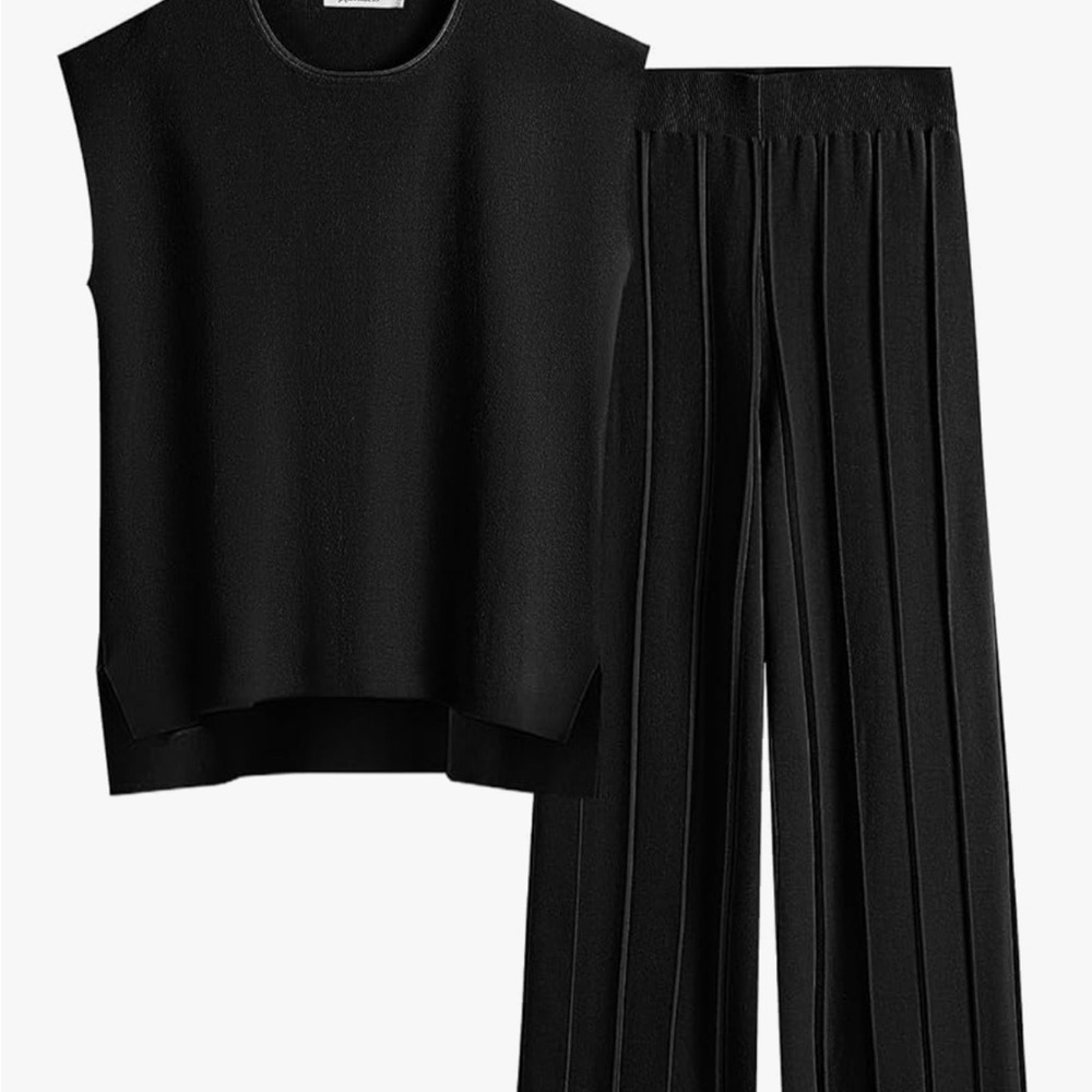 Elegant Black Sleeveless Top and Wide-Leg Pants Set